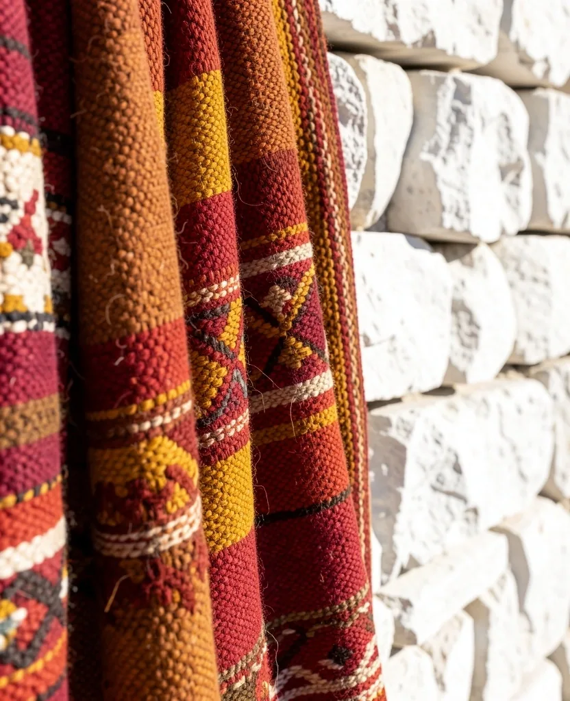 Textil andino artesanal en Salta con colores terracota
